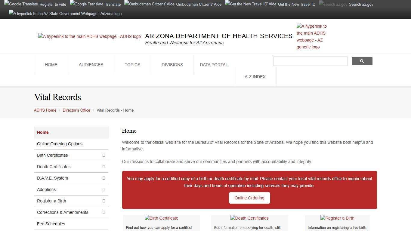 ADHS - Vital Records - Home